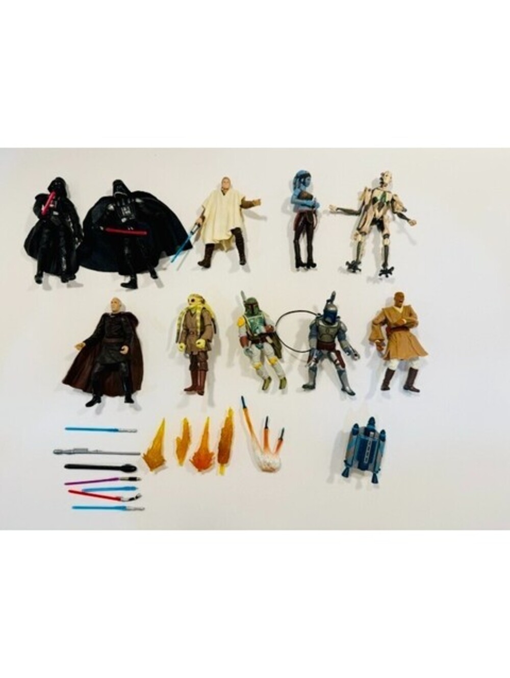 Star Wars Action Figure Lot 10 Figures Darth Vader Boba Fett Grievous Lightsaber